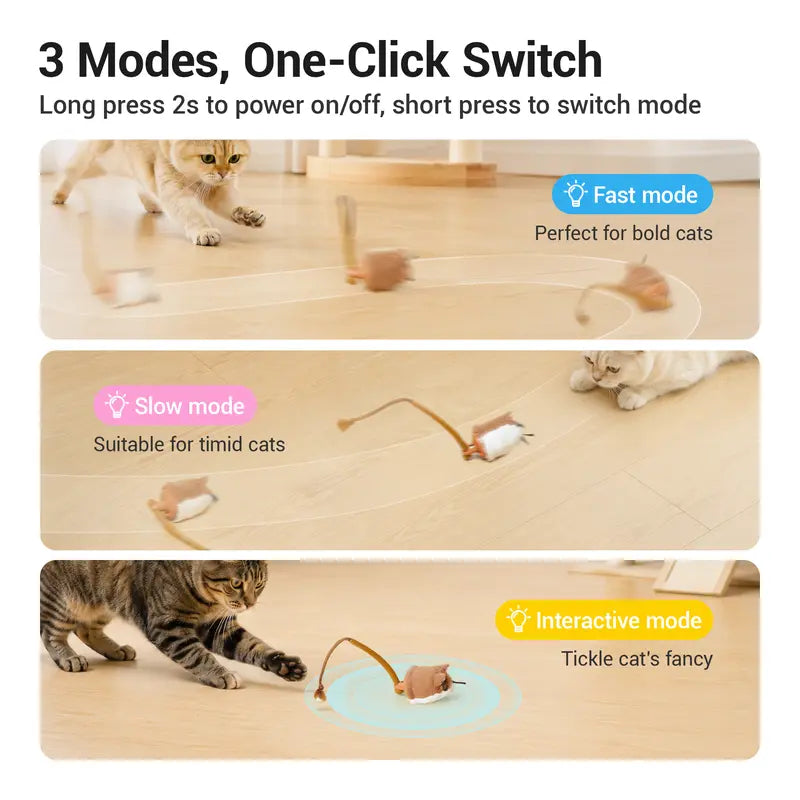 Potaroma Smart Rolling Plush Mouse Cat Toy - Automatic Motion-Activated Interactive Exercise Game, Rechargeable for Indoor Cats