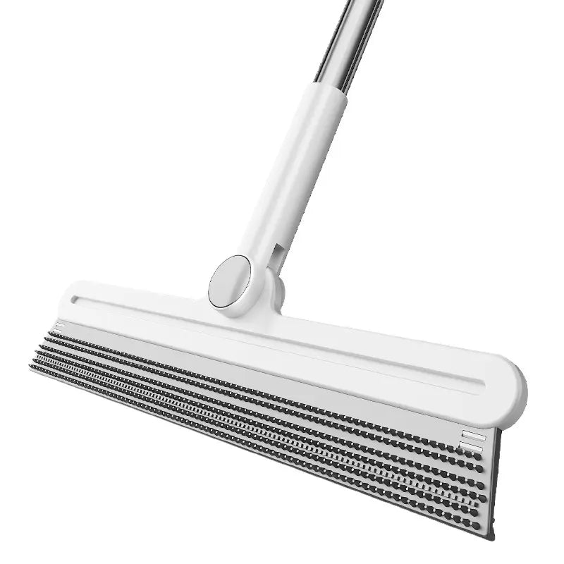Pet Hair Remover Broom 2-In-1, Rubber Squeegee Broom with 6-Row Bristles, Handheld Carpet Rake for Dog Cat Hair on Carpet Sofa Rug, Water Sweeper for Tile Floor Glass, 16 Inch,Brush,Double-Sided,