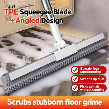 Pet Hair Remover Broom 2-In-1, Rubber Squeegee Broom with 6-Row Bristles, Handheld Carpet Rake for Dog Cat Hair on Carpet Sofa Rug, Water Sweeper for Tile Floor Glass, 16 Inch,Brush,Double-Sided,