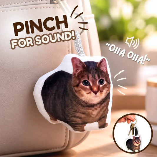 OIIA Spinning Cat Plush Keychain with Squeeze-Activated Sound Feature, Humorous Cat Bag Charm