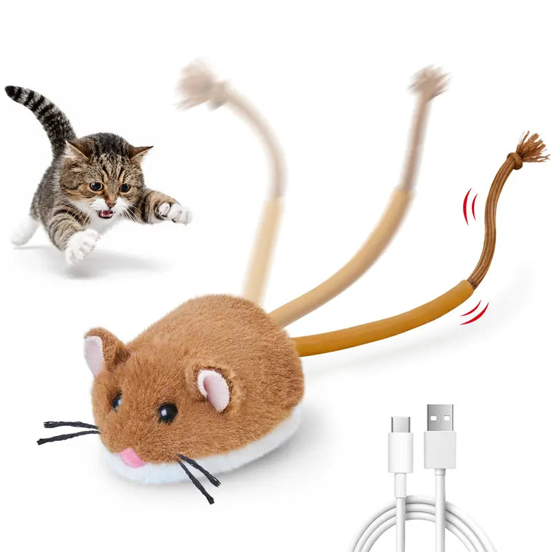 Potaroma Smart Rolling Plush Mouse Cat Toy - Automatic Motion-Activated Interactive Exercise Game, Rechargeable for Indoor Cats
