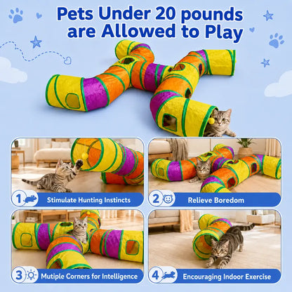 14-Way Interactive H-Shape Cat Tunnel with Peek Holes and Ball - Foldable and Collapsible Play Toy for Cats, Rabbits, Ferrets, and Small Animals