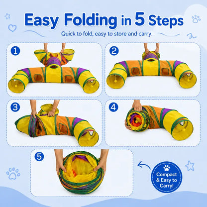 14-Way Interactive H-Shape Cat Tunnel with Peek Holes and Ball - Foldable and Collapsible Play Toy for Cats, Rabbits, Ferrets, and Small Animals