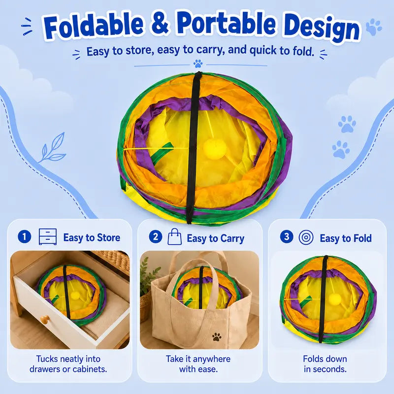 14-Way Interactive H-Shape Cat Tunnel with Peek Holes and Ball - Foldable and Collapsible Play Toy for Cats, Rabbits, Ferrets, and Small Animals