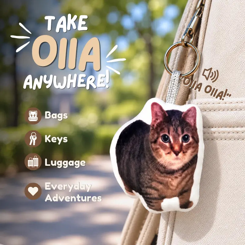 OIIA Spinning Cat Plush Keychain with Squeeze-Activated Sound Feature, Humorous Cat Bag Charm