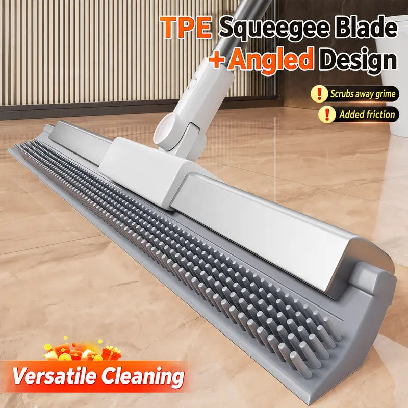 Pet Hair Remover Broom 2-In-1, Rubber Squeegee Broom with 6-Row Bristles, Handheld Carpet Rake for Dog Cat Hair on Carpet Sofa Rug, Water Sweeper for Tile Floor Glass, 16 Inch,Brush,Double-Sided,
