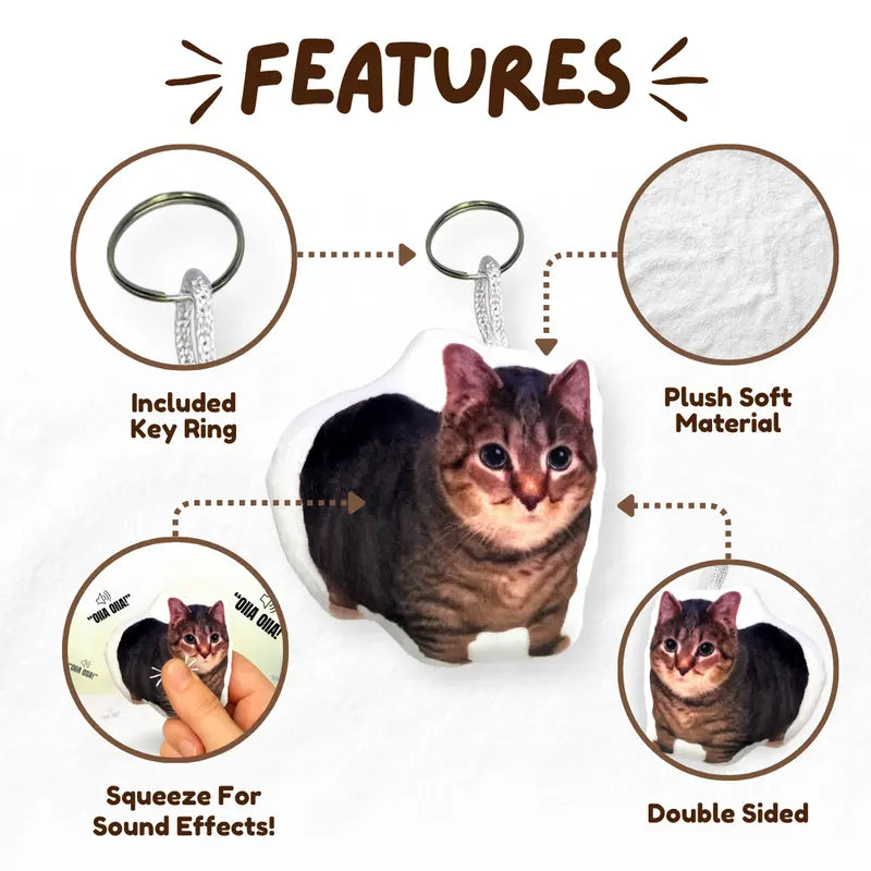 OIIA Spinning Cat Plush Keychain with Squeeze-Activated Sound Feature, Humorous Cat Bag Charm