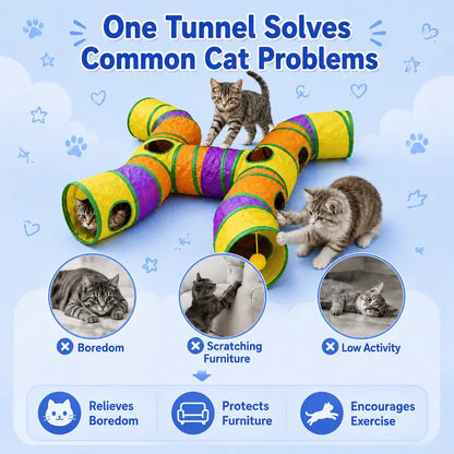 14-Way Interactive H-Shape Cat Tunnel with Peek Holes and Ball - Foldable and Collapsible Play Toy for Cats, Rabbits, Ferrets, and Small Animals